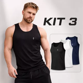 Kit 3 Regatas Masculina Dry Fit Academia Treino Blusa Básica Leve