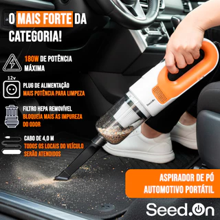 Aspirador Portátil Car Potente 180W Com Reservatório 550ml Bicos Extras Cabo 4,0 metros 12v Carro Caminhão Caminhonete