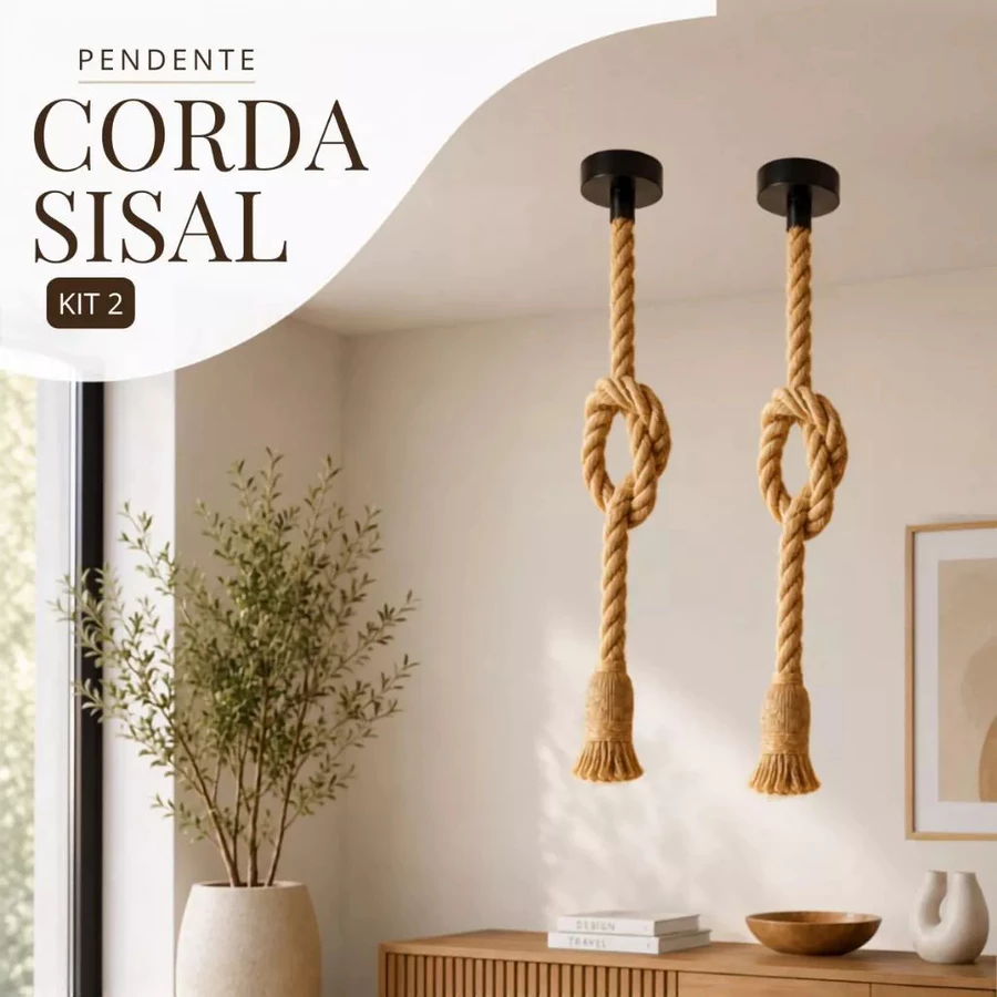 Kit 2 Pendente Luminária Corda Sisal