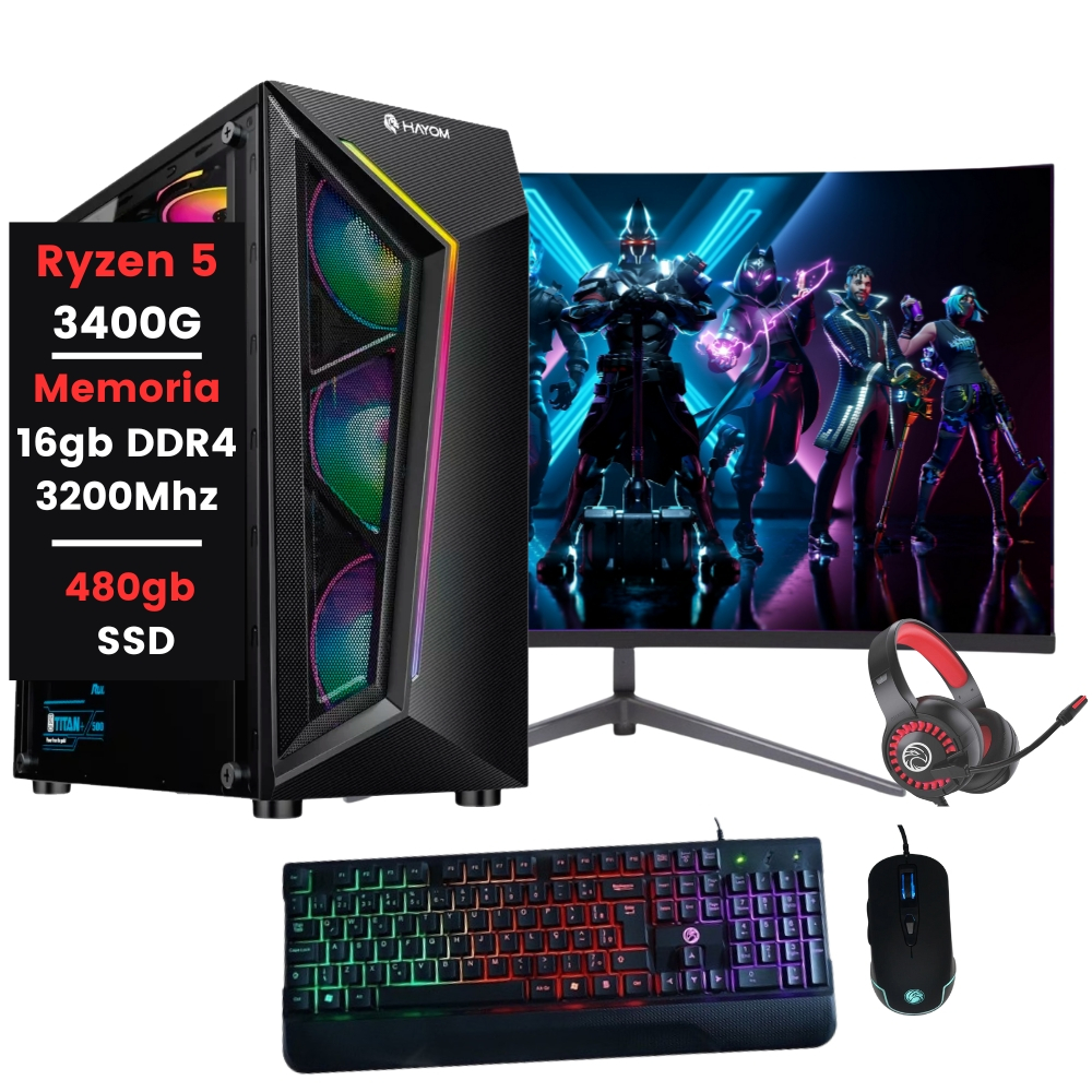 Computador Pc Gamer Ryzen 5 SSD 480GB 16gb Ram DDR4 Monitor Led 23