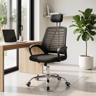Cadeira Escritório Office Com Encosto Alto Pescoço Preto