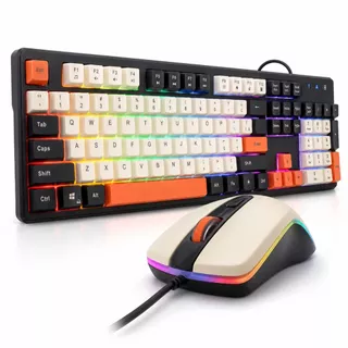 Combo Teclado Mouse Gamer Usb Rgb Led Profissional Silencioso Switch Membrana Cor Laranja Preto Bege