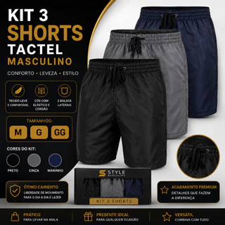 KIT 3 BERMUDAS MASCULINAS SHIORT TACTEL ACADEMIA PRAIA CAMINHADA.
