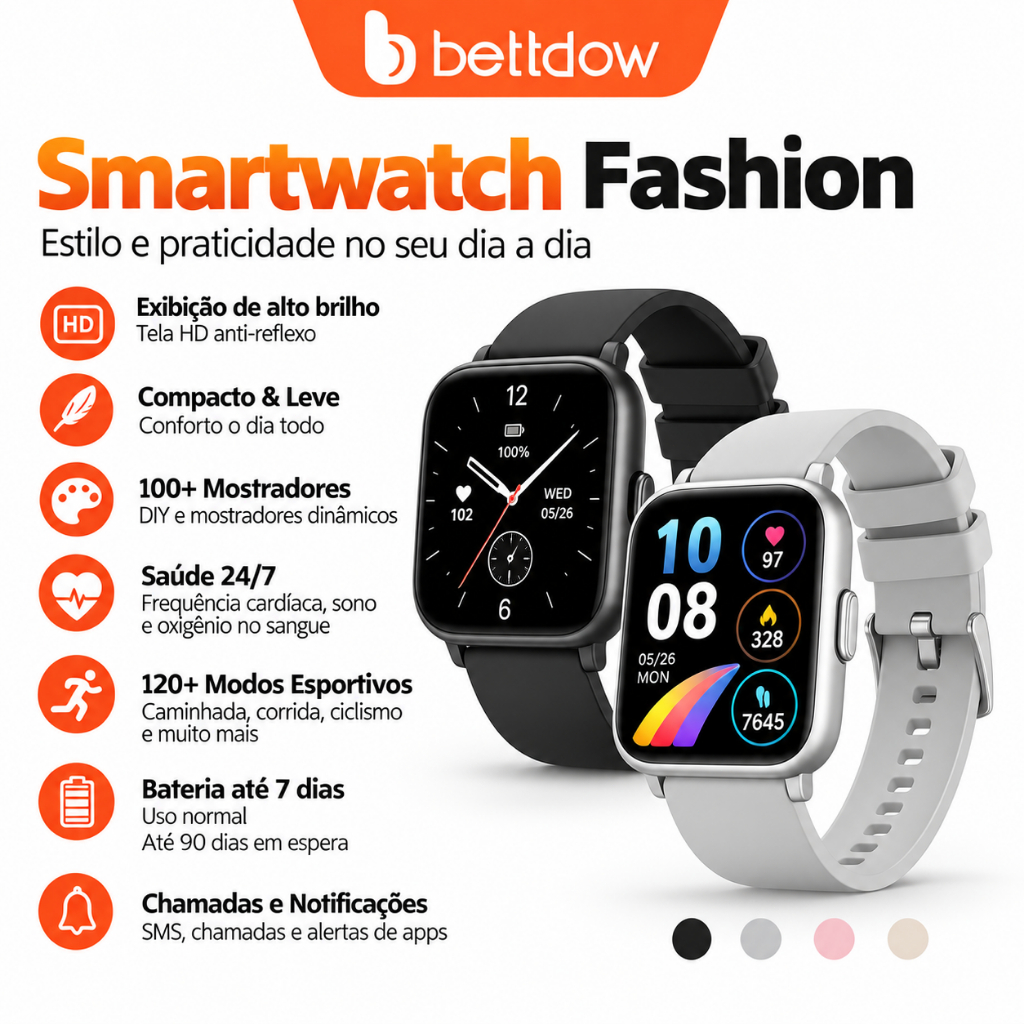 BETTDOW Relógio Inteligente Tela Cheia IP68 À Prova D'água