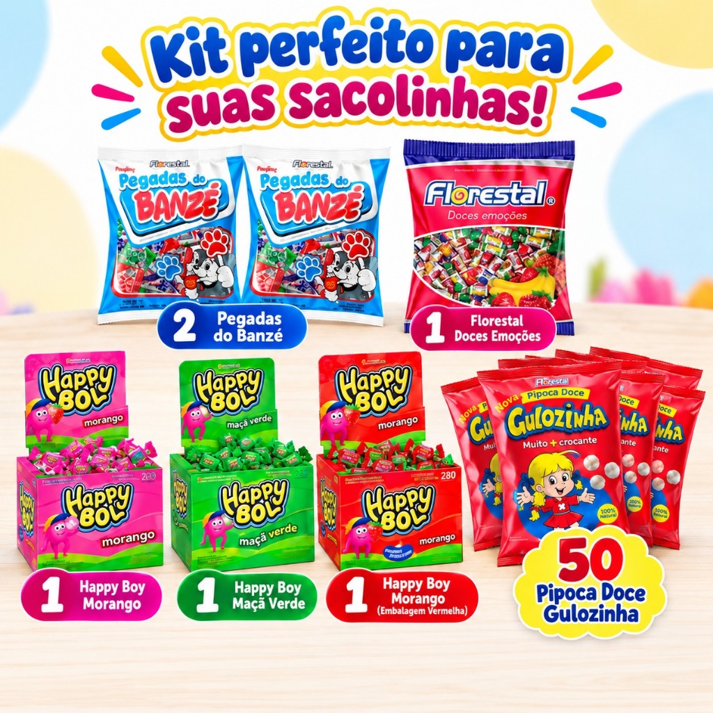 Kit Sacolinhas Surpresas 50 Unidades Doces Sortidos Festa Infantil ...