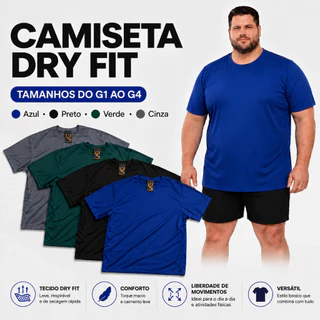 Camiseta Masculina Dry Fit Plus Size G1 G2 G3 G4 Treino Musculação Corrida