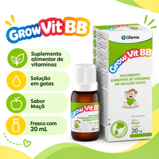 Polivitamínico Grow Vit Bb 20ml Solução Infantil Sabor Maçã