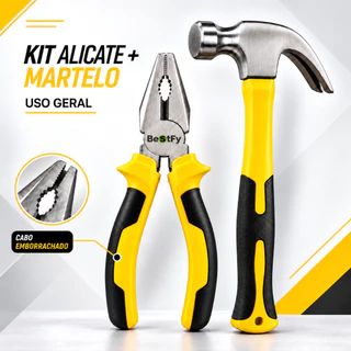 Kit Alicate Profissional 7" Resistente Cabo Emborrachado + Martelo Grande 25mm Ferramenta Uso Geral