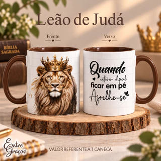 Caneca Cristã Leão de Judá 325ml Presente Evangélico Gospel Devocional