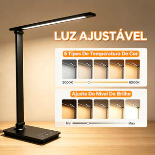 Luminária Abajur de Mesa LED Dobrável com Timer e 5 Níveis Controle de Brilho