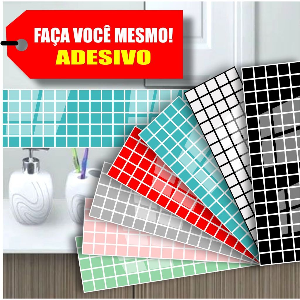 kit 10 Pastilhas Adesivas alto brilho porcelanato impermeável cozinha ...