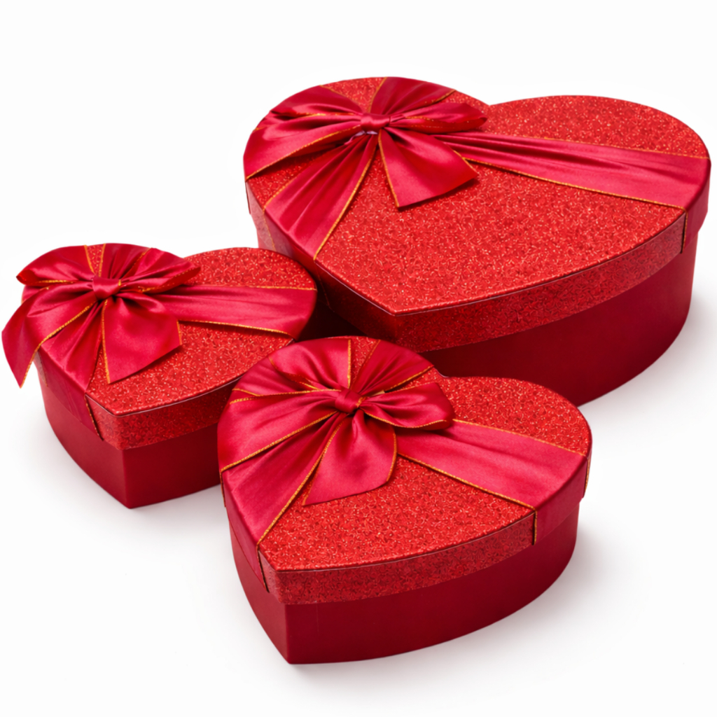 Kit 3 Caixa De Presente Coração Embalagem Com Tampa 3 Tamanhos Dia Dos Namorados Mãe Várias Cores