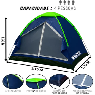 Barraca Camping 4 Pessoas A Prova D'Água Reforçada Evox