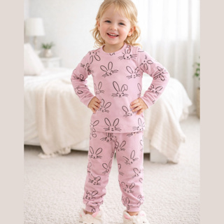 Conjunto de pijama longo menina meia estação roupa de dormir inverno malha confortável frio em Oferta na Shopee