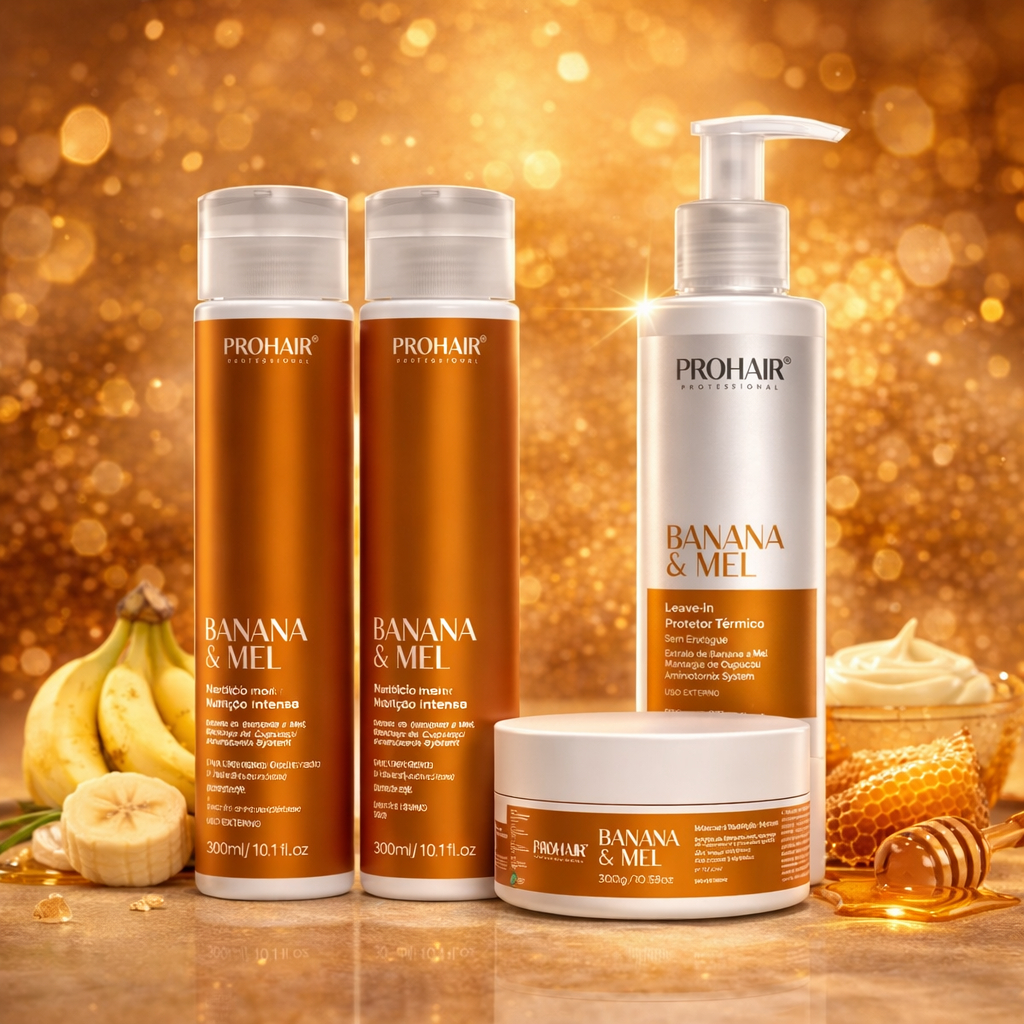 Kit Shampoo e Condicionador Mascara Capilar Leave In Banana E Mel