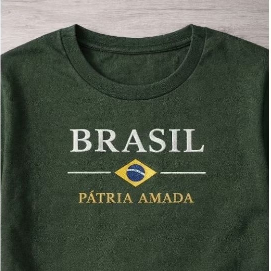 Camiseta Bordada Brasil Verde Musgo Masculina em Oferta na Shopee