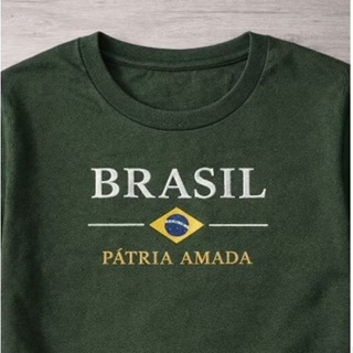 Camiseta Bordada Brasil Verde Musgo Masculina em Oferta na Shopee