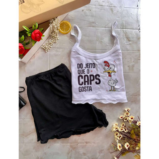 Pijama Baby Doll Feminino Suede Cropped ESTAMPAS DIVERTIDAS Short Doll Conjunto Confortável em Oferta na Shopee