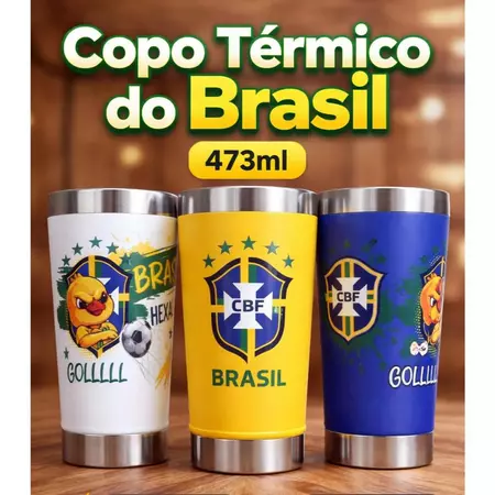 Copo Térmico 473ml Personalizado Brasil com Abridor Integrado