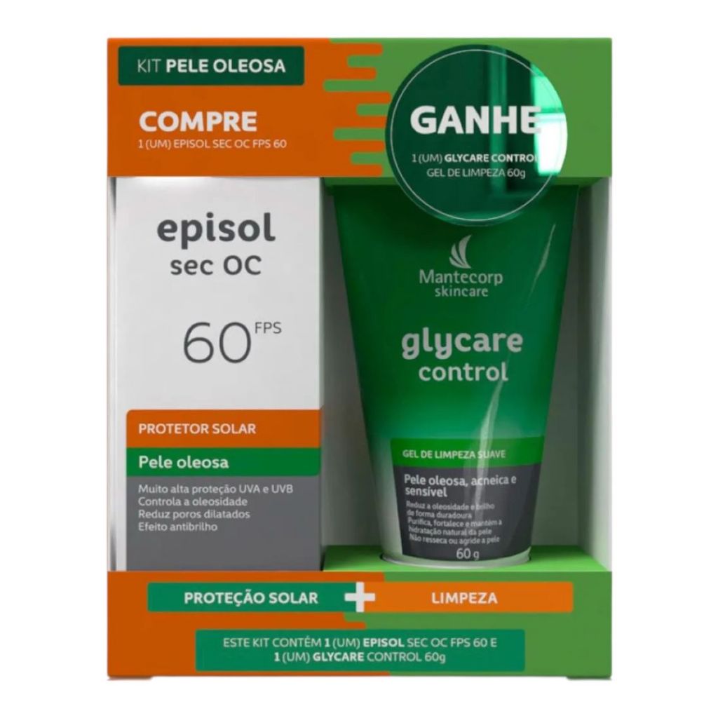 Kit Episol Pele Oleosa Protetor Solar Sec OC FPS 60 + Gel de Limpeza ...