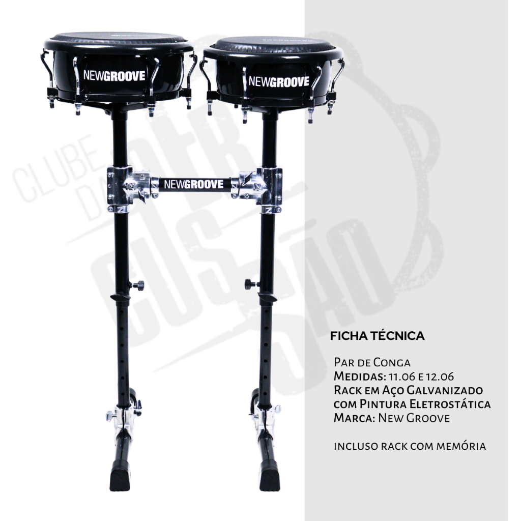 Congas Compactas NewGroove Original 11.06 e 12.06 Par Preta com Rack ...