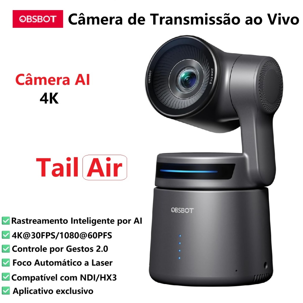 OBSBOT Tail Air 4k Webcam 60fps Ai Tracking Câmera Adequado para