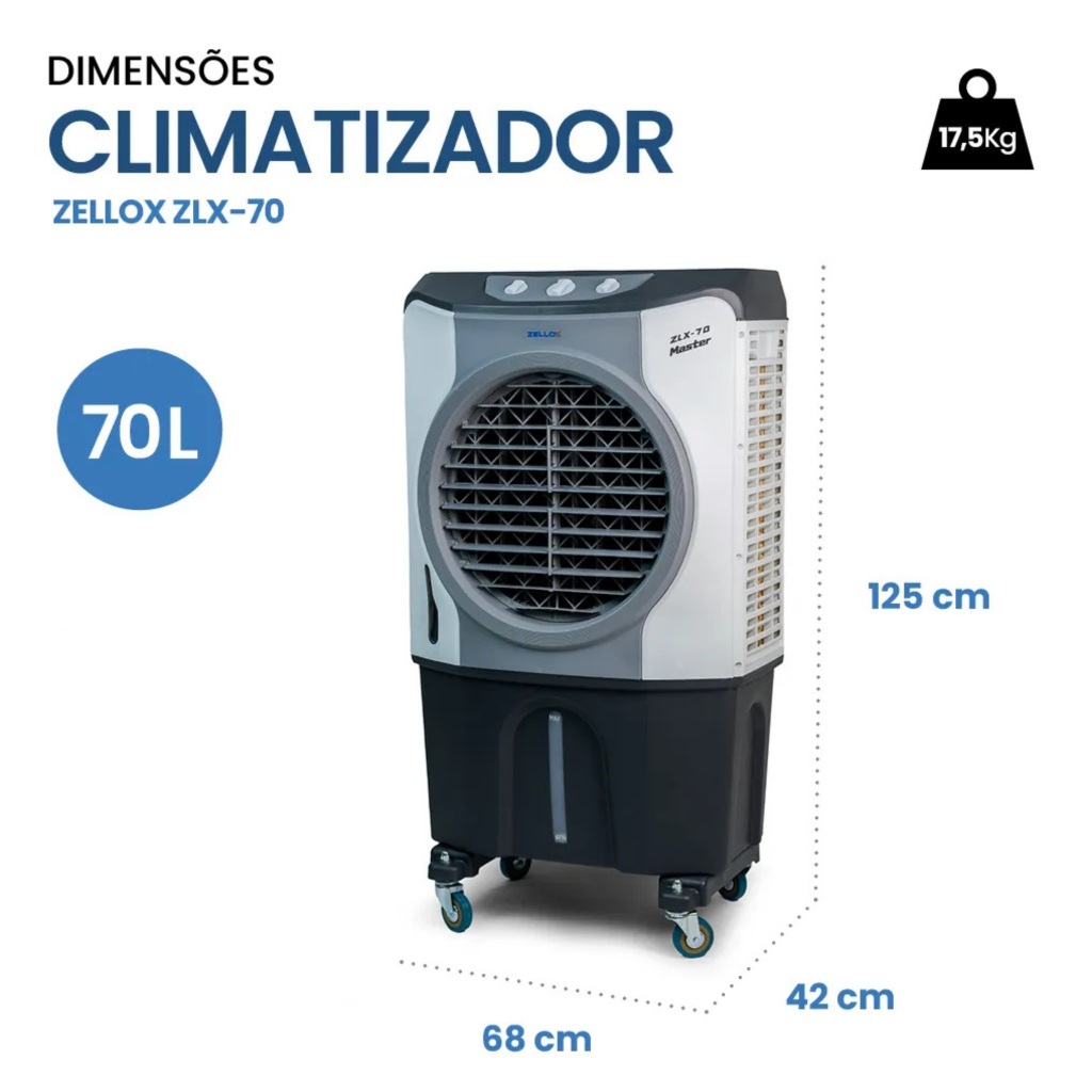 Climatizador De Ar Portátil Industrial 220v e 110V 70L Zellox
