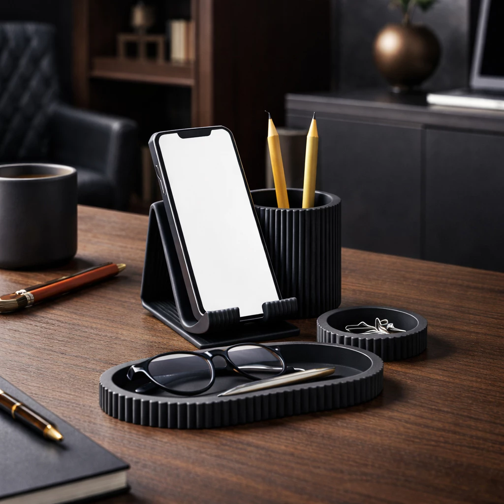 Kit Organizador de Mesa Escritório 4 Peças Porta Caneta Suporte Celular Bandeja Multiuso Porta Lápis