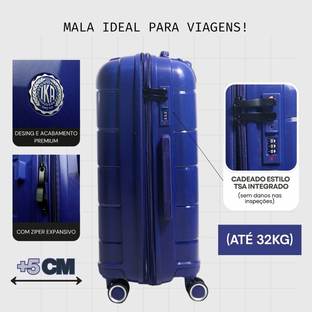Mala de Viagem Grande 32kg cadeado Tsa 137l Pp rodas duplas 360