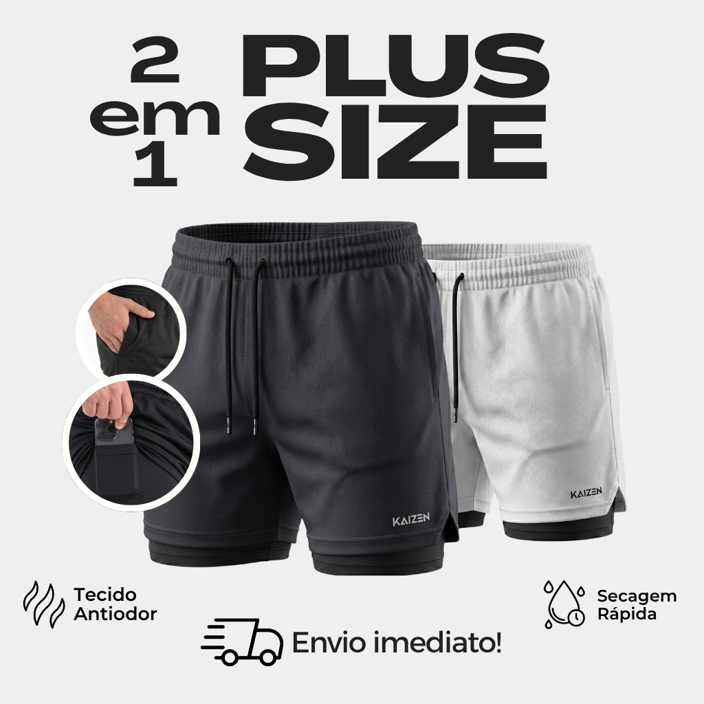 Bermuda 2 em 1 lisa plus size g1 g2 g3 shorts camada dupla com