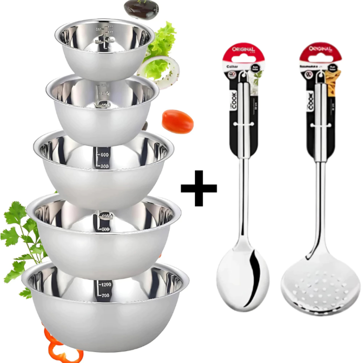 Kit 5 Tigela Aço Inox Bowls Saladeira Multiuso Cozinha Profi