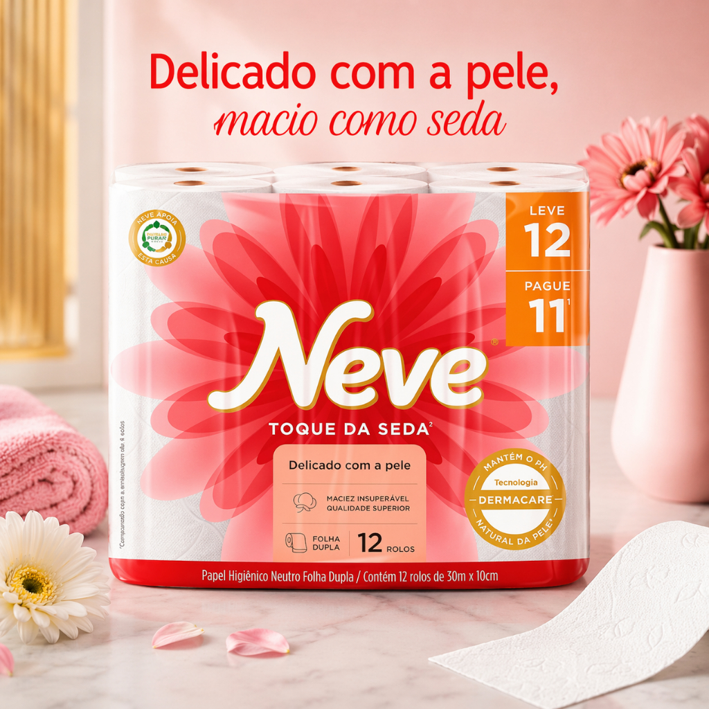Papel Higienico Neve Toque Seda Folha Dupla 12 Rolos 30m Leve 12 Pague ...