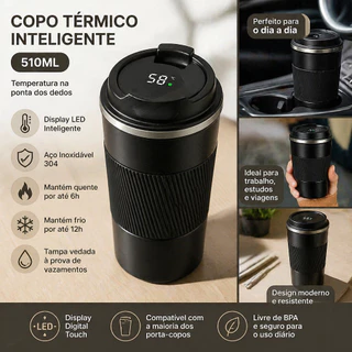 510ml Copo Térmico Cafe personalizado Inox Portátil tampa Com LED Temperatura Antivazamento CP-16