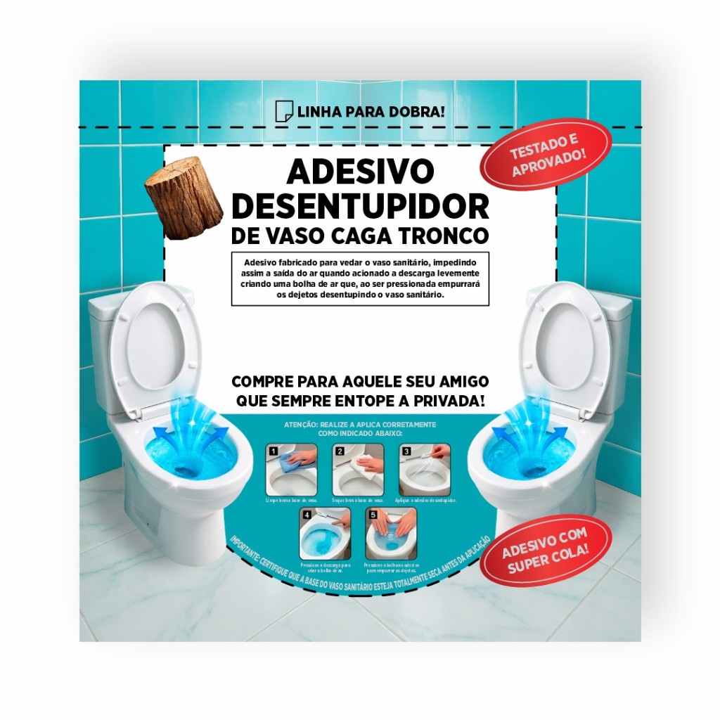 Adesivo Desentupir Vaso Sanitário Descartavel Caga Tronco Desentupidor ...