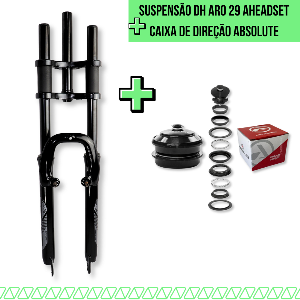 Garfo Suspensão 2 Andares Bike Aro 29 + Caixa Direção Ahead Set