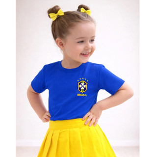 Camiseta Infantil Algodão Estampa Brasil Copa do Mundo Menina Princesa Look Brasileiro.... — foto 2 — Achou Levou Brasil