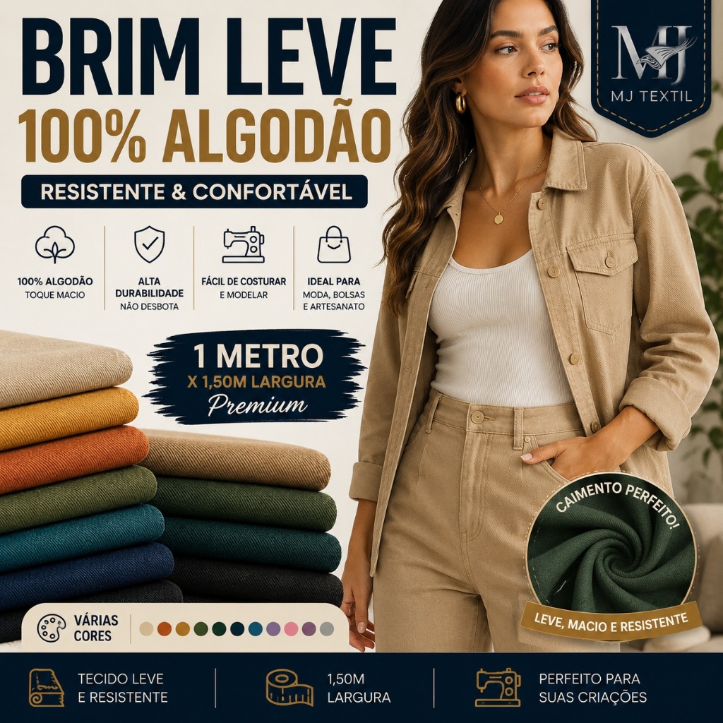 Tecido Brim Leve Premium 1 Metro – 100% Algodão | Toque Macio e Alta ...