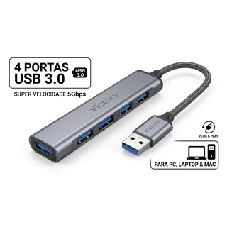 Adaptador Hub USB e USB-C 3.0 de 4 Portas USB Alta Velocidade
