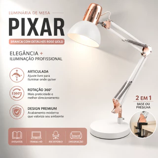 Luminária de Mesa 2 em 1 Universal Pixar com Detalhes Rose Articulada para Escritório e Estudo