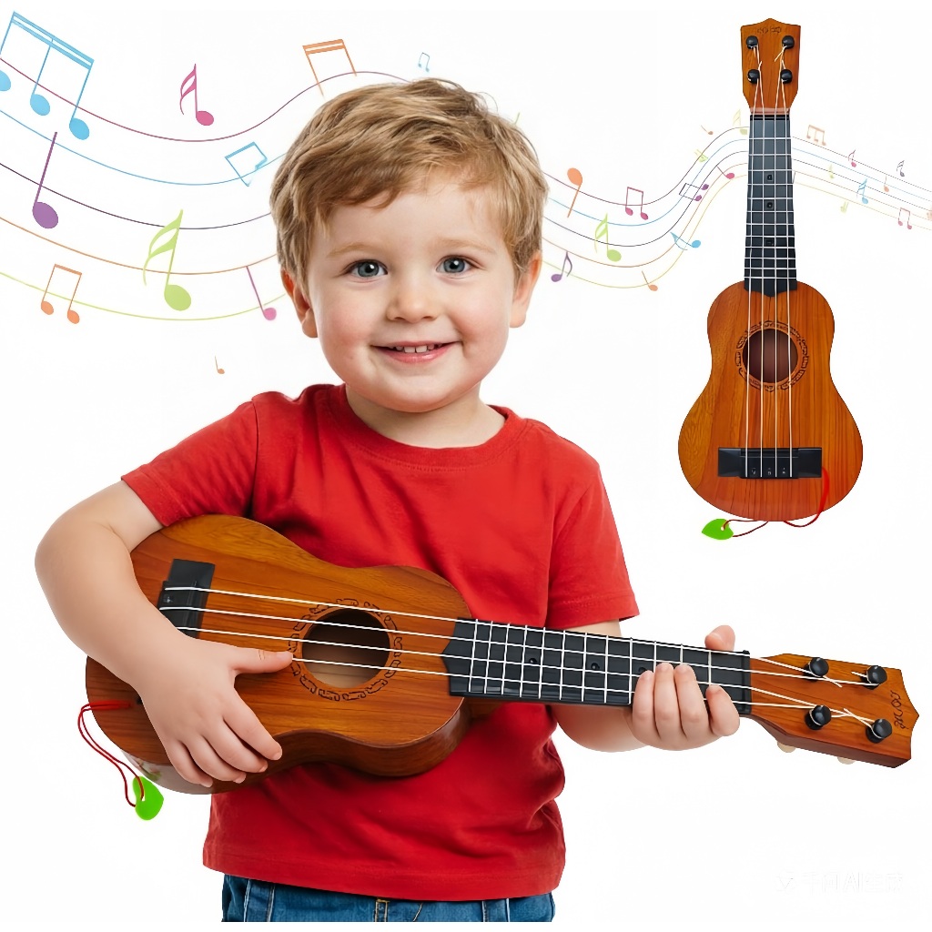 Brinquedo Violão Mini Infantil 44cm Ukulele Estilo Madeira Cordas Nylon com Palheta