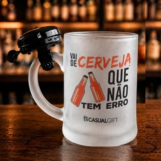 Caneca Chopp Campainha Vai De Cerveja Que Não Tem Erro Vidro Copa do Mundo Grande 400ml