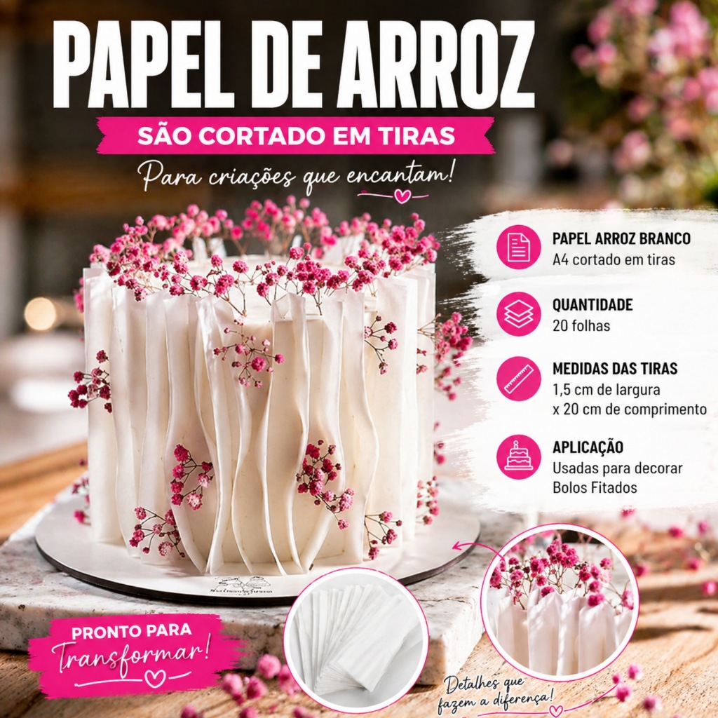 400Tiras de Papel de Arroz para Bolo | Topo de bolo Mil Folh