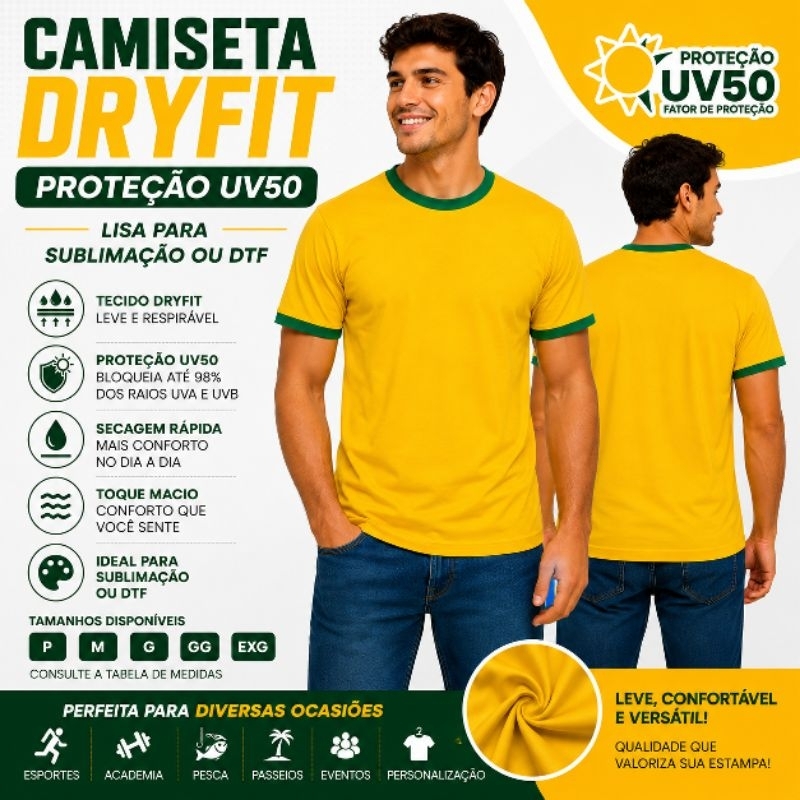 Camiseta Lisa Brasil Camisa para DTF e Sublimação Camiseta Amarela Copa ...