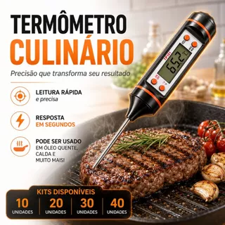 Kit 10 Termômetros Culinário Digital Tipo Espeto Alimento Cozinha Churrasco