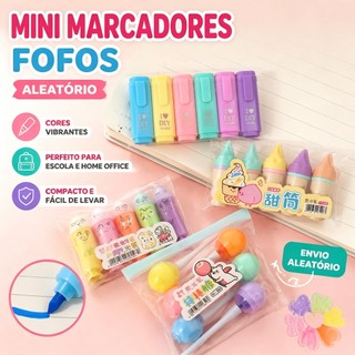 Kit Mini Marca Texto Kawaii Fofo Desenho 5 a 25 Pacotes Material ...