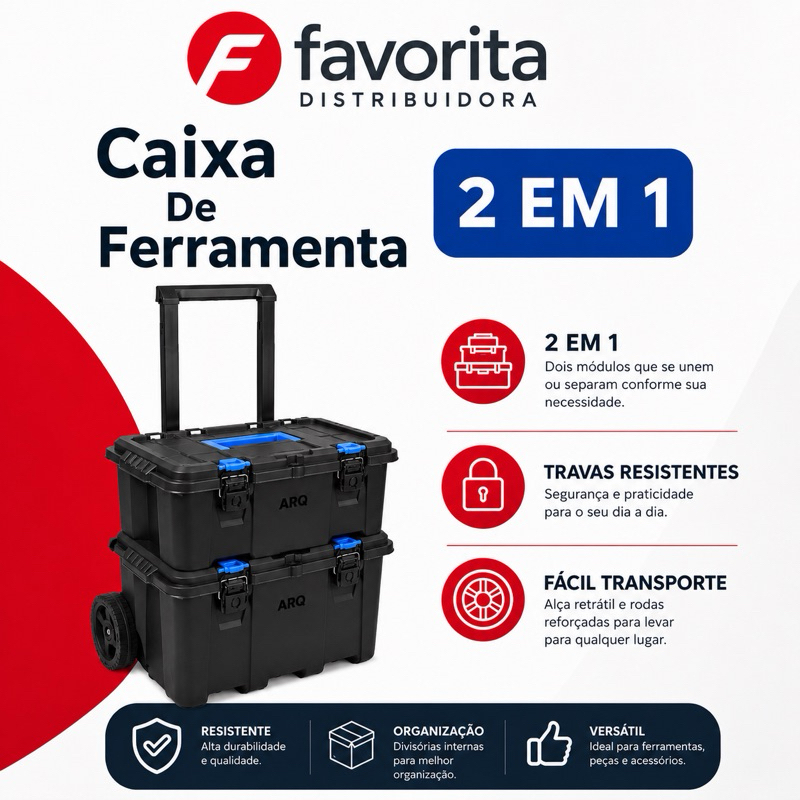 KIT Caixa de Ferramentas Modular Ultra Box 2 em 1 com Rodas Resistente ...