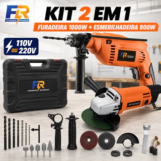 Kit 2 em 1 Furadeira de Impacto 1000W + Esmerilhadeira 900W 115mm M14 com Maleta e Acessórios