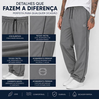 Kit 2 Calças Tactel Masculina Premium Leve Secagem Rápida Cós Elástico Confortável Casual Academia Lazer