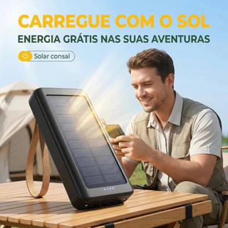Carregador Portátil Power Bank Solar 20.000mah Com cabos 5 Em1 LED lanterna