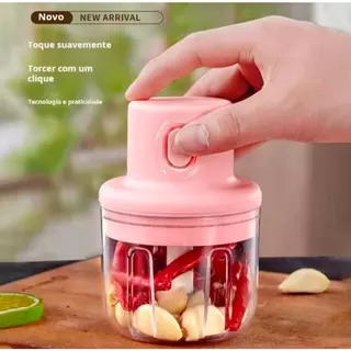 Mini Triturador Elétrico USB sem Fio 3 Lâminas para Alho, Legumes e Temperos